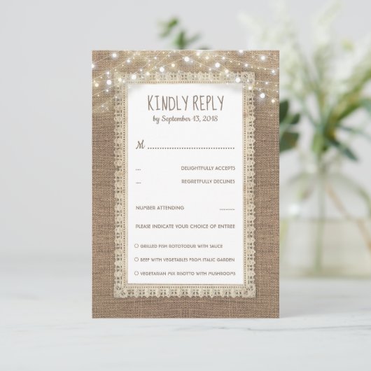 Rustic Burlap Lace Wedding RSVP (Staand voorkant)