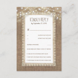 Rustic Burlap Lace Wedding RSVP Kaartje