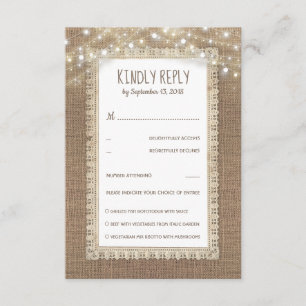 Rustic Burlap Lace Wedding RSVP Kaartje