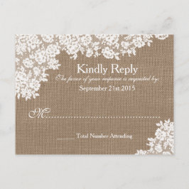 Rustic Burlap &  Lace Wedding RSVP Uitnodiging Briefkaart