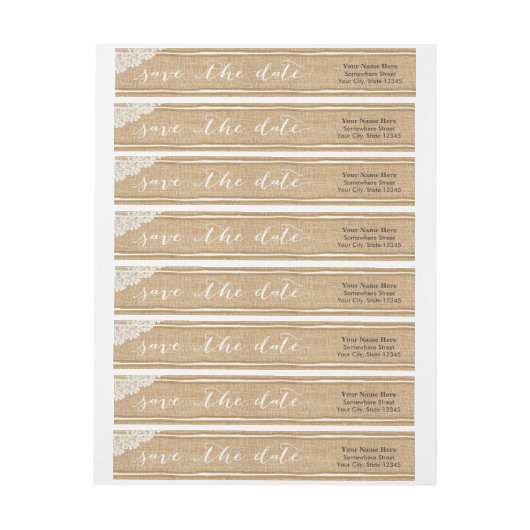 Rustic Burlap & Lace Wedding Save the Date (Vel)