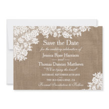 Rustic Burlap &  Lace Wedding Save the Date