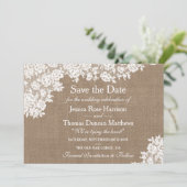 Rustic Burlap &  Lace Wedding Save the Date (Staand voorkant)