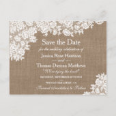 Rustic Burlap & Lace Wedding Save the Date Aankondigingskaart (Voorkant)