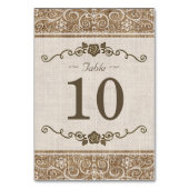 Rustic Burlap Lace - Wedding Table Number Kaart (Voorkant)