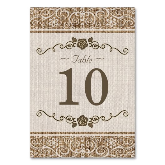 Rustic Burlap Lace - Wedding Table Number Kaart (Voorkant)