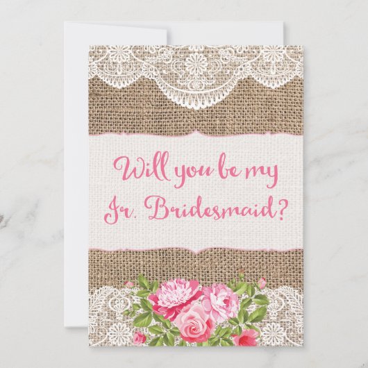Rustic Burlap Lace Wil je mijn Jr Bridesmaid zijn? Kaart (Voorkant)