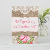 Rustic Burlap Lace Wil je mijn Jr Bridesmaid zijn? Kaart (Staand voorkant)