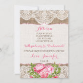 Rustic Burlap Lace Wil je mijn Jr Bridesmaid zijn? Kaart (Achterkant)
