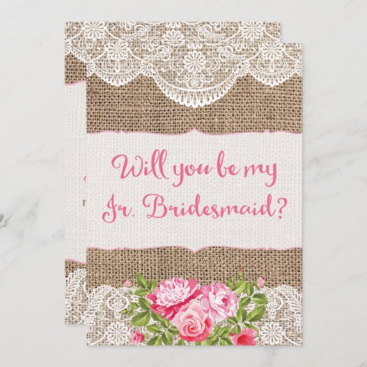 Rustic Burlap Lace Wil je mijn Jr Bridesmaid zijn? Kaart (Voorkant / Achterkant)
