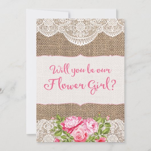 Rustic Burlap Lace Wordt mijn Bloemenmeisje-kaart Kaart (Voorkant)