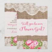 Rustic Burlap Lace Wordt mijn Bloemenmeisje-kaart Kaart (Voorkant / Achterkant)