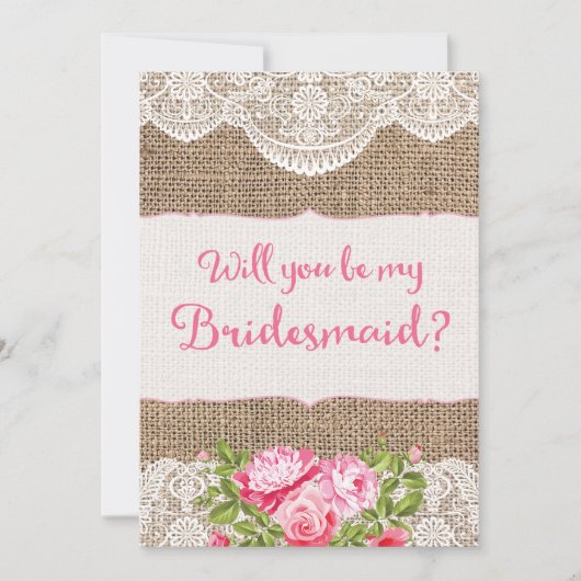 Rustic Burlap Lace... zal je mijn Bridesmaid-kaart Kaart (Voorkant)