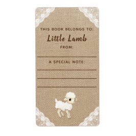 Rustic Burlap Lamb Baby shower Book Bord Etiket
