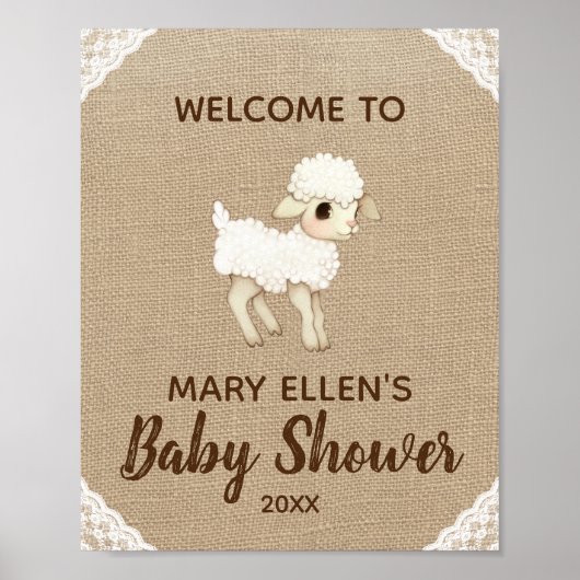 Rustic Burlap Lamb Baby shower WelkomstPoster Poster (Voorkant)