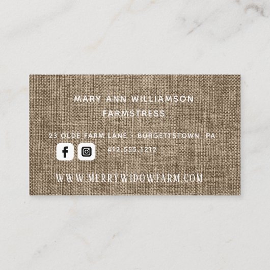 Rustic Burlap Laurel Monogrammed Visitekaartje (Achterkant)