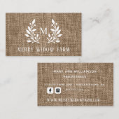 Rustic Burlap Laurel Monogrammed Visitekaartje (Voorkant / Achterkant)