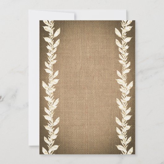 Rustic Burlap & Leaves Wedding Invitations Kaart (Achterkant)