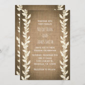 Rustic Burlap & Leaves Wedding Invitations Kaart (Voorkant / Achterkant)