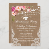 Rustic Burlap Licht Roze Afstuderen uitnodigen Kaart (Voorkant / Achterkant)