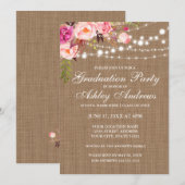 Rustic Burlap Licht Roze GraduPartij nodigt uit Kaart (Voorkant / Achterkant)