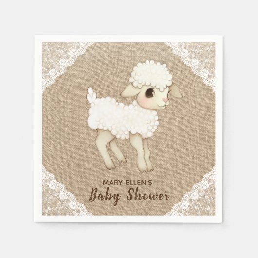 Rustic Burlap Little Lamb Baby shower Paper Napkin Servet (Voorkant)