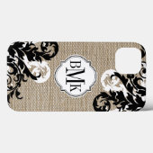 Rustic Burlap look en Flourish Monogram Case-Mate iPhone Case (Achterkant (horizontaal))