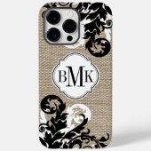 Rustic Burlap look en Flourish Monogram Case-Mate iPhone Case (Achterkant)