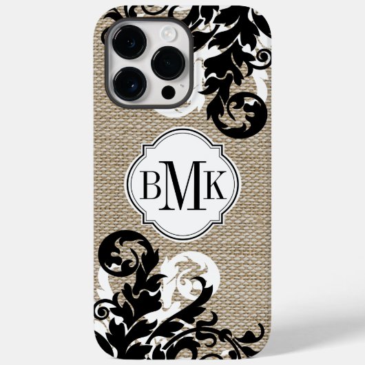 Rustic Burlap look en Flourish Monogram Case-Mate iPhone Case (Achterkant)