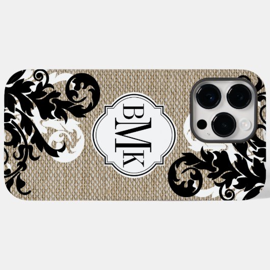 Rustic Burlap look en Flourish Monogram Case-Mate iPhone Case (Achterkant (horizontaal))