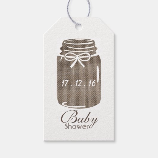 Rustic Burlap Mason Jar Baby shower Cadeaulabel (Voorkant)