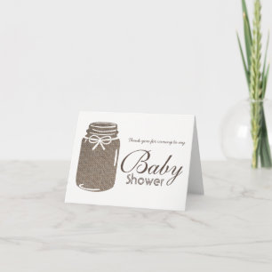 Rustic Burlap Mason Jar Baby shower Dank je Bedankkaart