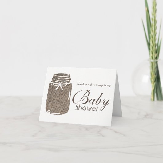 Rustic Burlap Mason Jar Baby shower Dank je Bedankkaart (Voorkant)