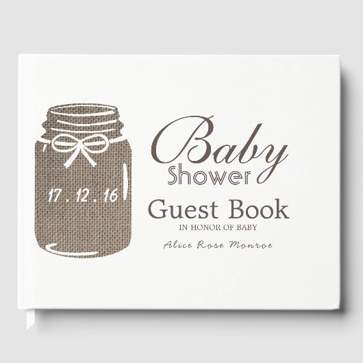 Rustic Burlap Mason Jar Baby shower Gastenboek (Voorkant)