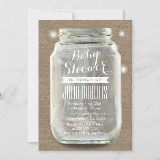 Rustic Burlap Mason Jar Baby shower Kaart (Voorkant)