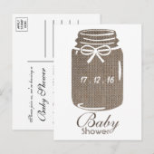 Rustic Burlap Mason Jar Baby shower Uitnodiging Briefkaart (Voorkant / Achterkant)