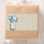 Rustic Burlap Mason Jar Blue Hydrangeas Etiket (Insitu)