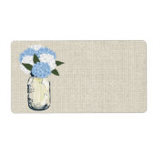 Rustic Burlap Mason Jar Blue Hydrangeas Etiket (Voorkant)