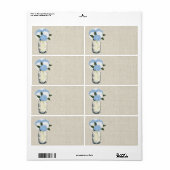 Rustic Burlap Mason Jar Blue Hydrangeas Etiket (Full Sheet)