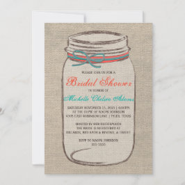 Rustic Burlap Mason Jar Bridal Shower Kaart