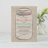 Rustic Burlap Mason Jar Bridal Shower Kaart (Staand voorkant)