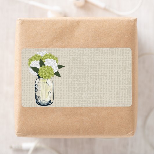 Rustic Burlap Mason Jar Hydrangeas Etiket (Insitu)