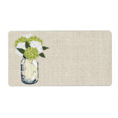 Rustic Burlap Mason Jar Hydrangeas Etiket (Voorkant)