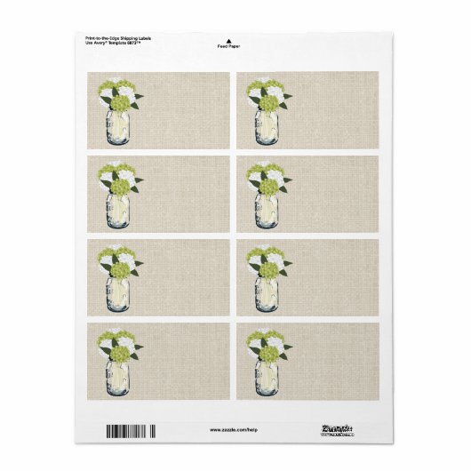 Rustic Burlap Mason Jar Hydrangeas Etiket (Full Sheet)