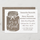 Rustic Burlap Mason Jar New Baby Girl Aankondiging (Voorkant / Achterkant)