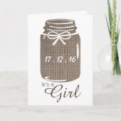 Rustic Burlap Mason Jar New Baby Girl Aankondiging (Voorkant)