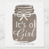 Rustic Burlap Mason Jar New Baby Girl Wijn Etiket (Enkel label)