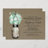 Rustic Burlap Mason Jar Rehearsal Dinner Kaart (Voorkant / Achterkant)