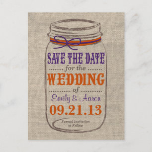 Rustic Burlap & Mason Jar Save the Date Briefkaart
