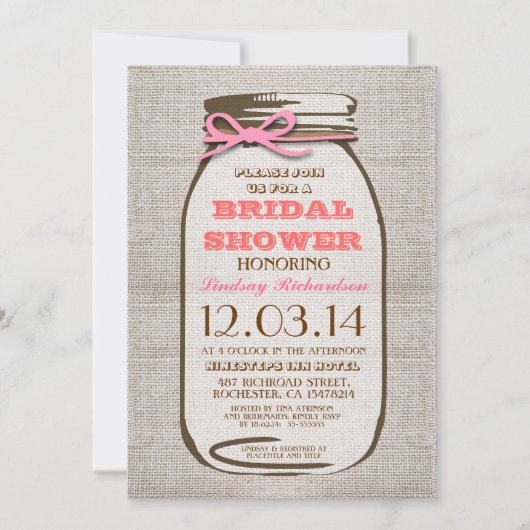 Rustic Burlap Mason Jar Vrijgezellenfeest Kaart (Voorkant)
